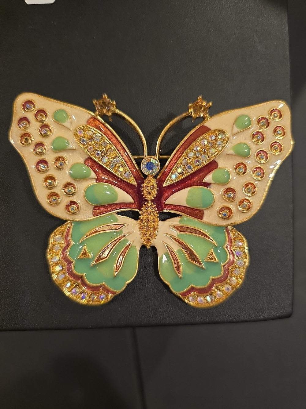 Kenneth Cole Gold-Tone Butterfly Brooch with Green and Cream Enamel